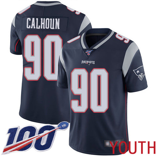 New England Patriots Football #90 100th Limited Navy Blue Youth Shilique Calhoun Home NFL Jersey